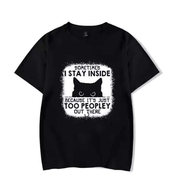 Camiseta Hombre Dibujos De Gato Divertido Talla Grande Negro Estilo Casual Manga Corta Sin Capucha Para Todas Las Estaciones - 1