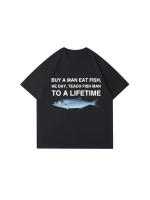 Camiseta De Algodón Unisex ZYXZ Con Meme Divertido De Hombre Que Come Pescado Y Enseña a Los Peces a Hacerlo También Camiseta Casual Para Todo El Año - details 2