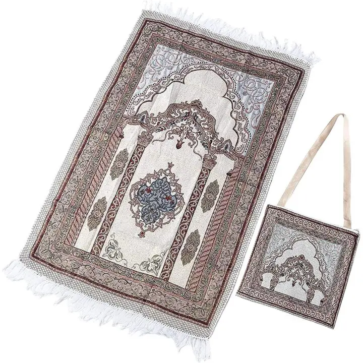 Alfombra de oración portátil, alfombra de oración de viaje, alfombra de oración plegable para musulmanes, 105 x 65 cm (gris) - 1
