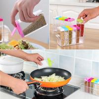 Juego de 6 tarros de especias de plástico transparente, receptaculo para almacenamiento condimentos para - details 3