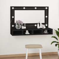 vidaXL Mueble con espejo y LED color 90x31,5x62 cm en color Roble ahumado/Madera antigua/Blanco brillante y más | almacenamiento funcional diseño moderno para baño dormitorio sala - details 8