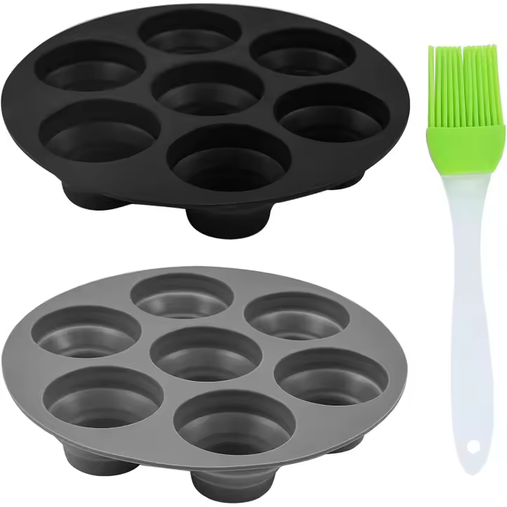 moldes de silicona para muffins, 7 moldes redondos antiadherentes para hornear, moldes para freidora de aire, moldes para muffins (negro y gris) - 1