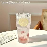 Vaso De Vidrio Con Tapa Y Pajita 600ml Estampado En Línea Para Bebidas Transparente Ideal Para Jugo Agua Y Café Frío - details 4