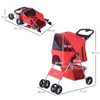 PawHut Cochecito para Mascotas Plegable Carrito para Perros con Toldo Ajustable Cesta de Almacenaje y Ruedas con Freno Tela Oxford Marco de Acero 75x46x94 cm - details 2