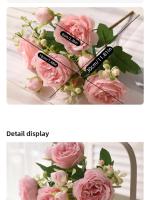 Bouquet De Flores Artificiales Peonía Rosa Púrpura 30cm 5 Cabezas Grandes Y 4 Brotes Pequeños Decoración Para Casamiento Y Hogar - details 11
