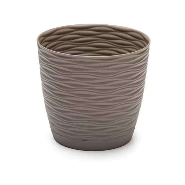 Plastic Forte Maceta Redonda Pequeña con Plato de la línea SAHARA, de 23cm, Maceta para jardines y para interiores, decoración de Plantas, Flores Resistente, Macetero de Plastico - 1