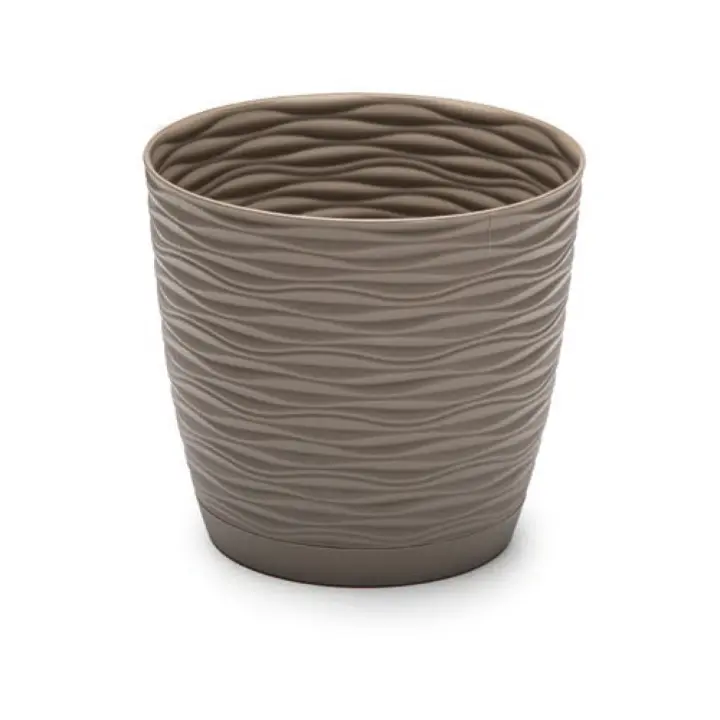 Plastic Forte Maceta Redonda Pequeña con Plato de la línea SAHARA, de 23cm, Maceta para jardines y para interiores, decoración de Plantas, Flores Resistente, Macetero de Plastico - 1