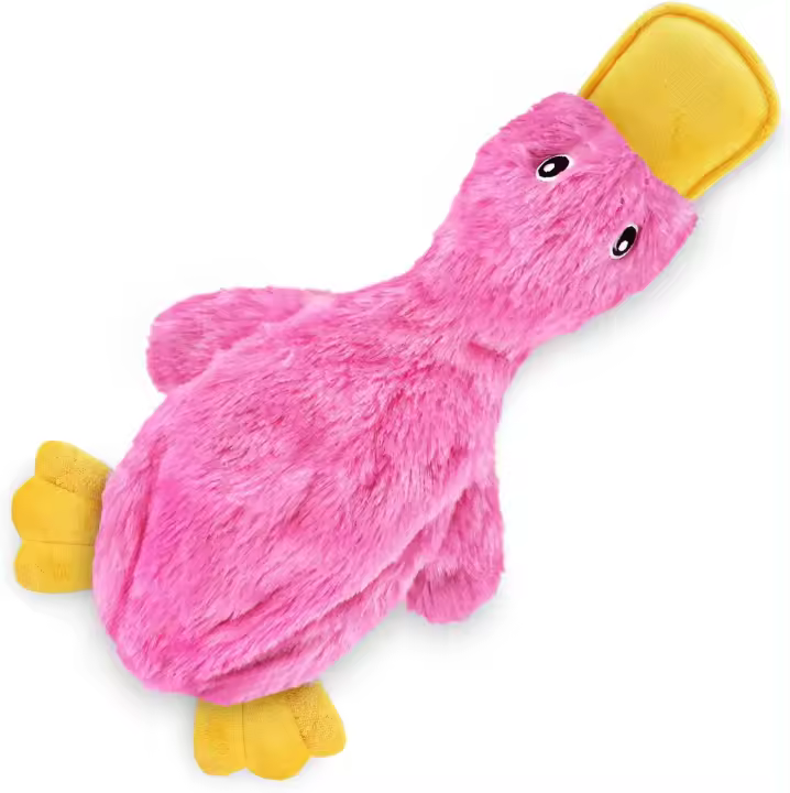 Juguetes para Perros arrugados, Lindo Pato sin relleno con chirriador suave, Divertado para interiores, Plush, sin ensuciar, Matica y Juega, Grande, Rosa. - 1