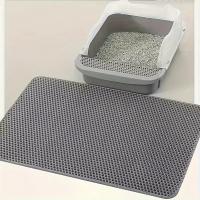 Alfombra De Limpieza Para Gato Con Diseño De Doble Capa Celdas De Miel Antideslizante Lavable Para Toilette De Mascotas Caja De Arenero - details 11