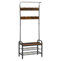 HOMCOM Perchero de Pie Perchero Metálico Zapatero 3 Estantes 8 Ganchos Colgador para Zapatos Ropas para Pasillo Entrada 72x34x185cm - details 0