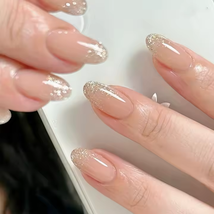 24Pcs Uñas Postizas De Cabeza Redonda Y Corta Con Diseño De Ojo De Liebre Plata Uñas Postizas De Cubierta Completa Almendra Para Manicura - 1