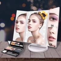Espejo de maquillaje con 21 luces LED naturales, aumento 3X/2X, baterías/Fuente de alimentación dual USB iluminado espejos cosméticos (blanco) - details 0