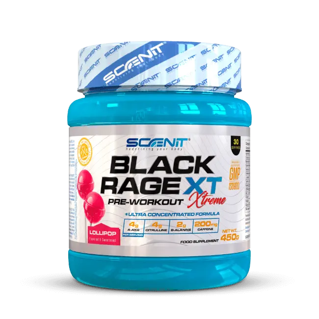 Black Rage Xtreme - 450 g - pre entrenos potentes - Sabor piruleta - Pre workout gym con Arginina, Beta Alanina, Citrulina, Creatina, Taurina, Cafeina - Preentreno gimnasio Prework Gym – Pre entrenos - 1