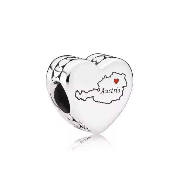 PANDORA Dijes de Plata con diseño de Mapa con esmalte Rojo, Comes con embalaje de Caja De Regno original. - 1