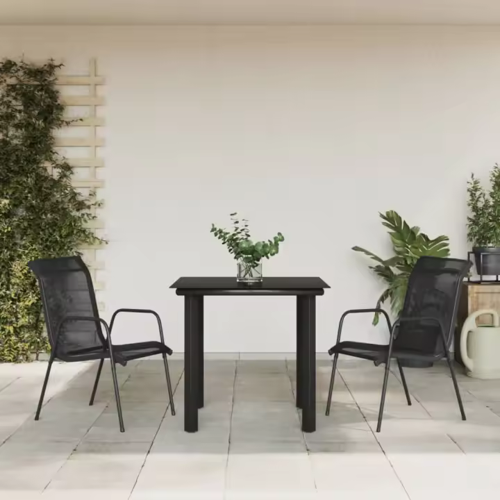 vidaXL Juego de comedor para jardín 3 piezas acero y textilene negro - 1
