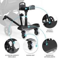 Ms - Transportín + Asiento UNIVERSAL - Patinete con Asiento Acolchado para Carrito de Bebé -Altura Ajustable - Base Antideslizante - Para niños de 2 a 6 años (25 kg) - Con Correa Transporte - details 1