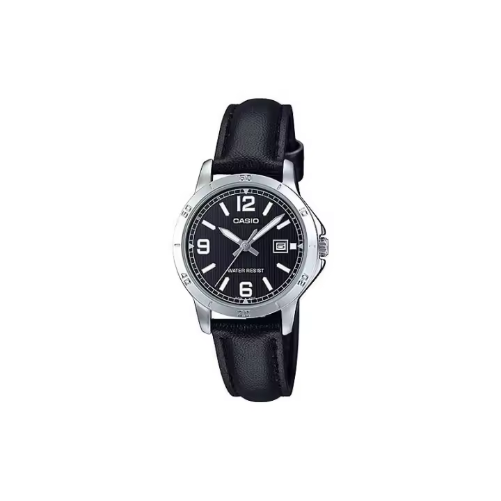 Reloj Casio mujer LTP-V004L-1B esfera negra con calendario caja acero plateada correa negra piel LTPV004L1B - 1