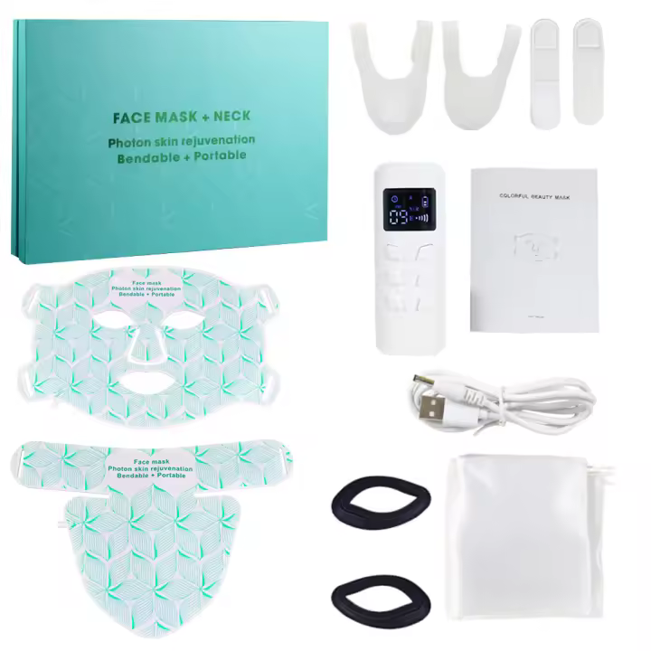 Máscara De Luz Roja LED Infrarroja Para Cara Y Cuello Con 7 Colores Therapy Anti-Ad Para Arrugas Y Acné Control De aceite De Tensa Y Blanca - 1