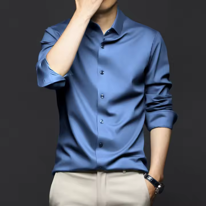 Camisa Larga Para Hombres Talla 6XL Antirroto No Hierro Formal Profesional Casual Social De Alta Gama Cuello En V Botones Sólido - 1