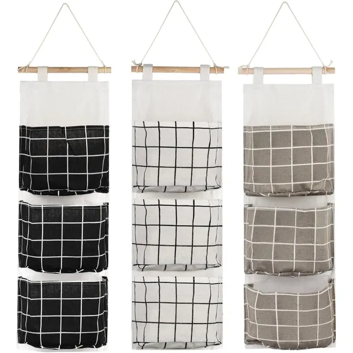 Bolsa de almacenamiento de 3 piezas con 3 bolsos, cesta de Tela, Bolsa de almacenamiento, organizador para dormitorio, baño, impermeable elegant (Negro/gris/Blanco) - 1