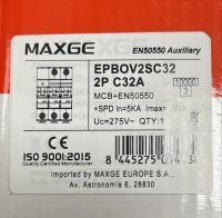 MAXGE EPBOV2SC32 Protección combinada sobretensiones IGA permanente + transitoria Norma EN50550. Precableado 230V/AC, Tipo 2, Clase C 15kA lmax, Poder de corte: 1000A, 32 Amperios. Fácil instalación y protección garantizada, cargador coche eléctrico - details 1