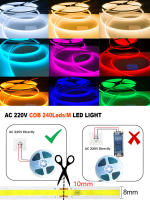 Tira LED COB Multicolor 10-1m 220V Flexible Alta Brillo 240 LEDs IC Inteligente Sin Conducteur Iluminación Lineal RA95 Para Sala De Estar - details 0