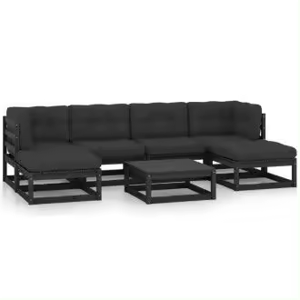 VIDAXL 3077123 conjunto de muebles de jardín 7 piezas fabricado en madera con cojines en acabado negro - 1