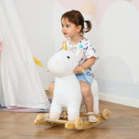 HOMCOM Caballito Balancín Infantil en Forma de Unicornio para Niños de +3 Años Balancín de Felpa 2 en 1 con Ruedas y Sonidos 63x38x63 cm Blanco - details 1