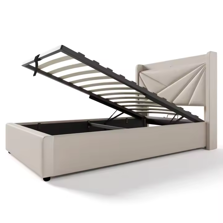 Cama tapizada Cama individual Caja de Cama con función de carga USB C Cabecero, Cama de almacenamiento Marco de Cama de Lino Cama Juvenil 90x200 with somier (Con colchón) - 1
