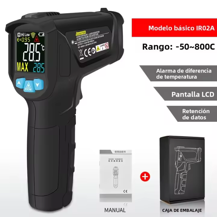 Termómetro Infrarrojo Digital No Contacto Con Láser Precisión Alta Imagen LCD Alarma De Luz Portátil Para Industrial - 1
