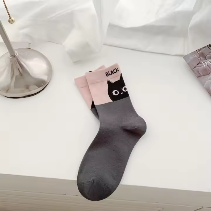 Calcetines De Moda Para Mujer Estilo Coreano Nuevos Calcetines Largos De Dibujo Animado Kawaii Transpirables Casual Divertidos Para Niñas - 1