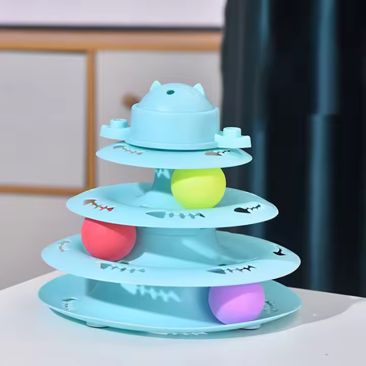 Juguete Interactivo Para Gatos Divertido Plato De 4 Capas Giratorio Con Bolas De Inteligencia Y Palos Para Entrenamiento Y Diversion - 1