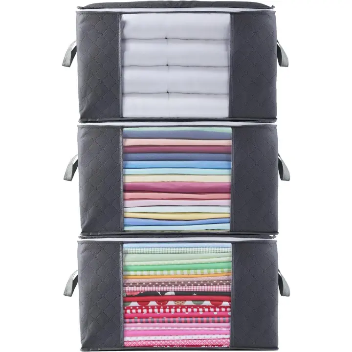 Mov-Juego de 5 unidades de almacenamiento de ropa plegable con mango reforzado, cremallera estable para ropa, ropa de cama, edredones, colchas, almohadas - 1