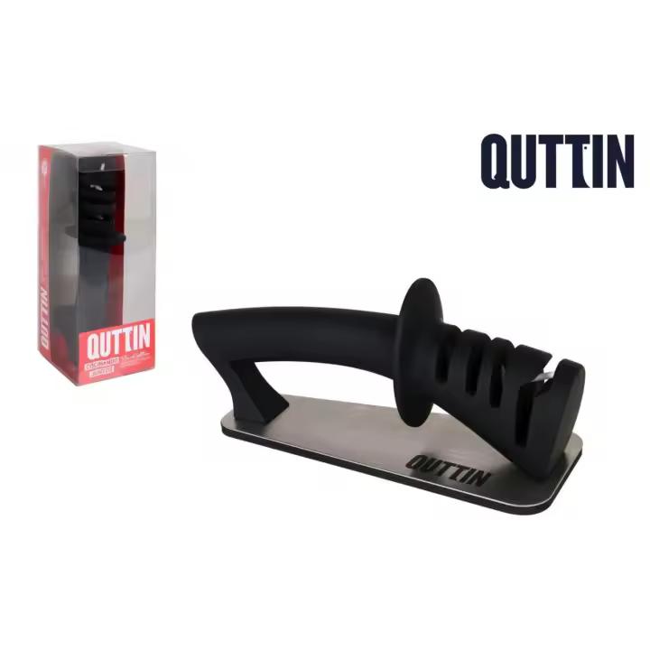 Quttin - Afilador de Cuchillos Black Edition - Manual - Base de Acero Inoxidable - 4 Entradas - para Hogar - 1