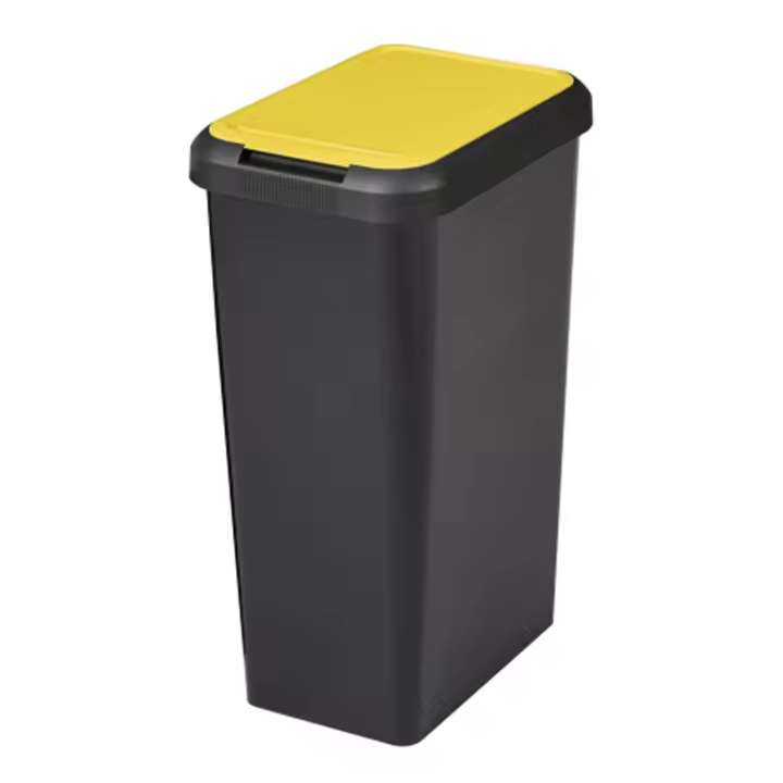 Tontarelli Papelera Touch&lift 45 Litros Color Negro con Tapa Amarilla - Fácil Apertura - 1