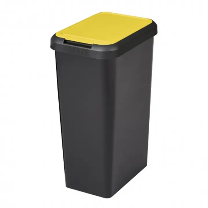 Tontarelli Papelera Touch&lift 45 Litros Color Negro con Tapa Amarilla - Fácil Apertura - 1