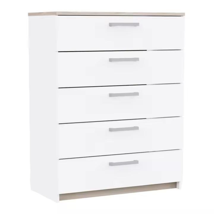 Cómoda Watson de Dormitorio con 5 Cajones Estilo Moderno en Color Blanco Mate y Roble Kronberg 80x103x41 cm - 1