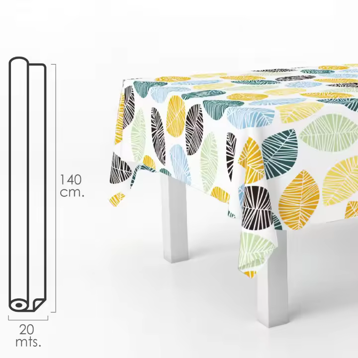 SANCO STORE - ORYX Mantel Hule Rectangular Hojas Colores. Impermeable Antimanchas PVC 140 cm. x 20 metros. Rollo Recortable. Interior y Exterior - 1