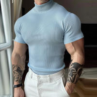 Camiseta INCERUN Para Hombre Color Sólido Cuello Alto Manga Corta Estilo Casual Verano Fitness Streetwear Moda Tops - details 1