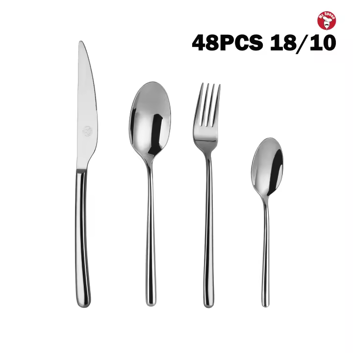 Mr.Spoon Serie Amor 48 Piezas Cubiertos,Acero Inoxidable 18/10,Plateado,Alta calidad y acabado,Con cuchillo carne o mesa/cuchara/tenedor/cucharilla,Apto para lavavajillas,Diseño Modernas,Caja Envase Ecológico,Para Casa,Hotel,Restaurante 60301/48 - 1