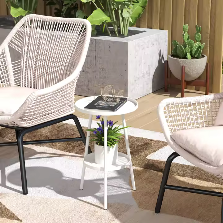 Outsunny Mesa de Jardín Redonda de 2 Niveles Mesa de Terraza Exterior Ø32x51 cm con Bandeja Inferior y Estructura de Metal para Exterior e Interior - 1