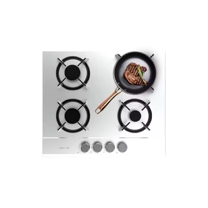 Cecotec Placa de gas Bolero Squad G 4200S Inox 8000W 4 fuegos Acero inoxidable Parrillas hierro fundido Quemador WOK - 1