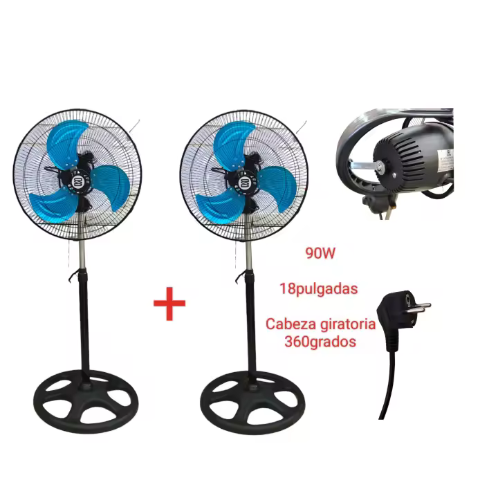 Ventilador PREMIUM cabeza giratoria 360 grados de pie grande Industrial Con Rejillas o normal para elegir  Juego de 2 ventiladores Aspa metalica 3 aspas  altura regulables 90w AIRE MUY FUERTE ajuste 3 velocidades 18pulgadas calidad premium garantizado - 1