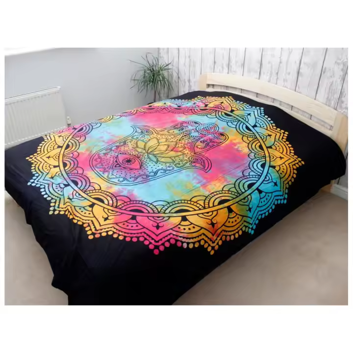 Colcha doble de Algodón - Hamsa Negro - 1