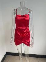 Vestido Corto De Color Sólido Con Encaje Y Tirantes Para Mujer Estilo Europeo Y Americano Verano 2024 Cierre Por Encima Polyester Slim Fit - details 5