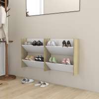 vidaXL 2x Zapatero de Pared Contrachapada 60x18x60 cm Colgante Color gris brillante,  negro brillante,  Blanco y roble sonoma - details 2