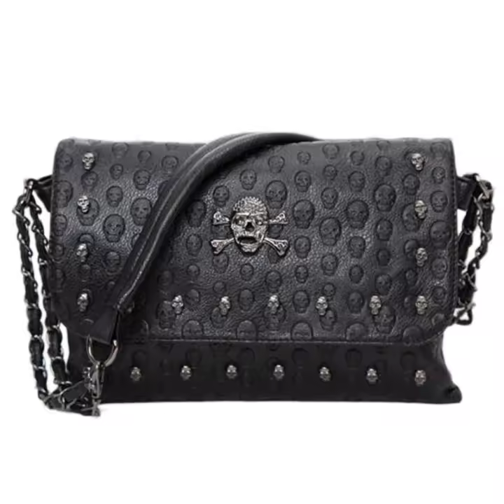 Bolso cruzado Retro de cuero PU negro con hebilla estilo calavera, diseñado para bolsos de hombro de mujer y diseñador de moda - 1