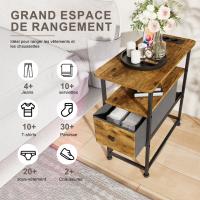 Mesa auxiliar con enchufes color madera rústica 60x30x62 cm, con cajón de tela, estante y puertos USB/USB-C - details 2