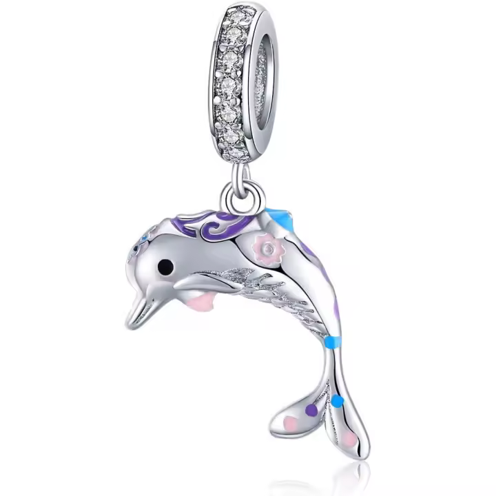 Abalorio de delfín de Plata de Ley 925, diseño de Animal, Compatible con Pulseras Pandora y Collares - 1