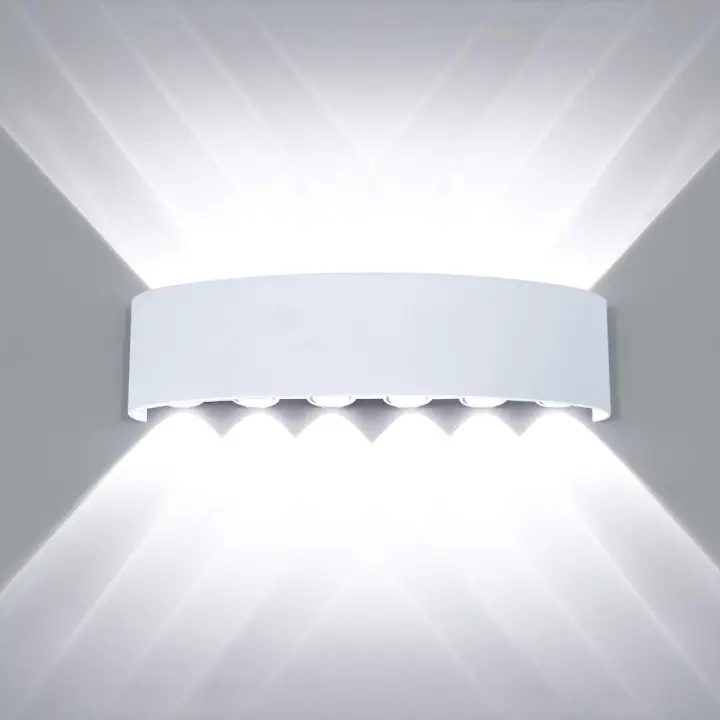 Lámpara de pared LED moderna, resistente al agua, de aluminio, para interiores y exteriores, para baño, dormitorio, pasillo, sala de estar, porche, escalera, 12 W, color blanco - 1